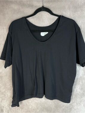 Vetta Convertible Scoop Neck Boxy T-Shirt Tee In Black Size S